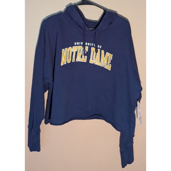 Notre Dame Crop Top Hoodie Womens Size X-Large Navy - New w/tags Zoozatz - Picture 2 of 15